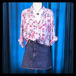 By & by striped floral white black  & pink shirt